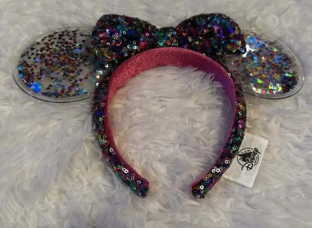 Disney Parks Minnie‎ Mouse Iridescent Confetti Star Clear Sequin Headband Ears