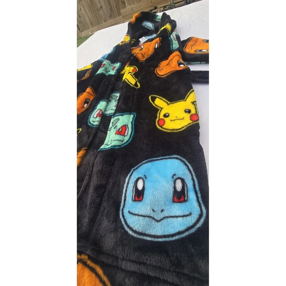 Pokemon Pikachu Character Plush Fleece Hooded Bathrobe Robe Kids Boys 6/7