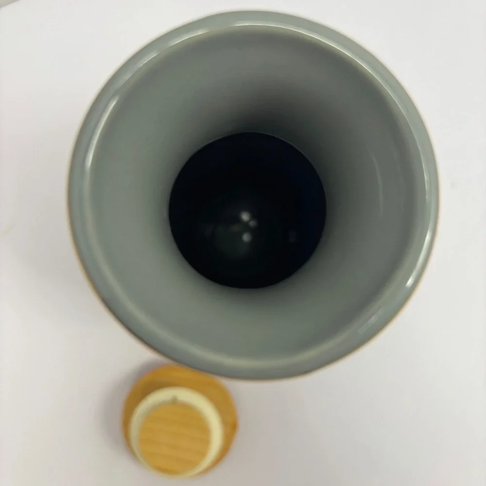 Fine China Japan Grey Ceramic Bud Vase Pink Orchids Gold Gilt with Wood Lid 7in