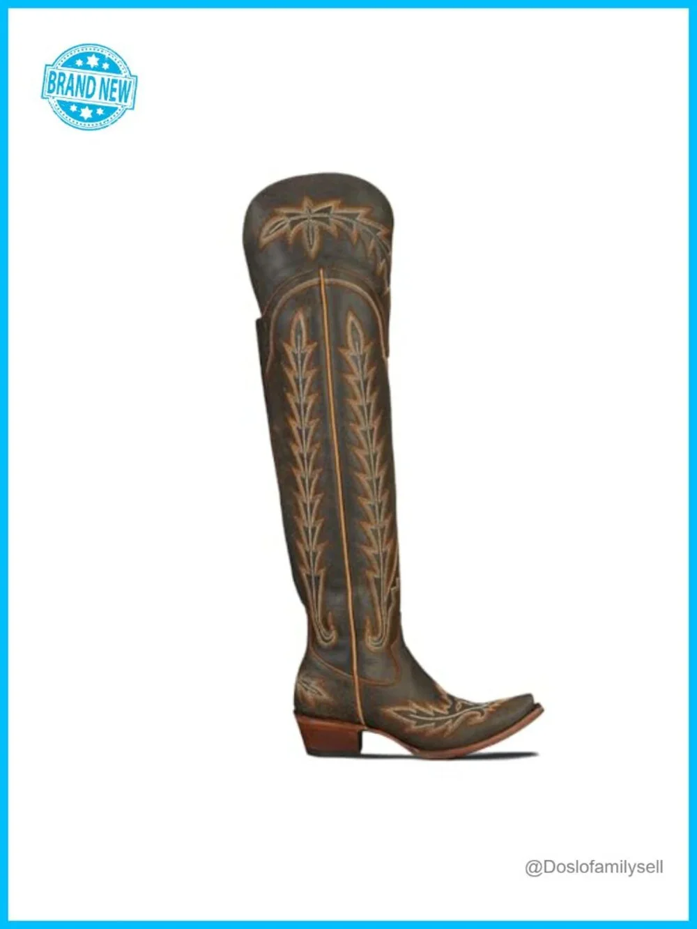 Over the Knee Embroidery Cowboy Boots Chunky Heel Side Zipper PU Leather Thigh