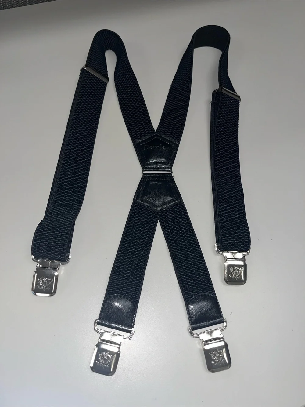Decalen Black Men’s Elastic Suspenders with Silver Clips made in Poland