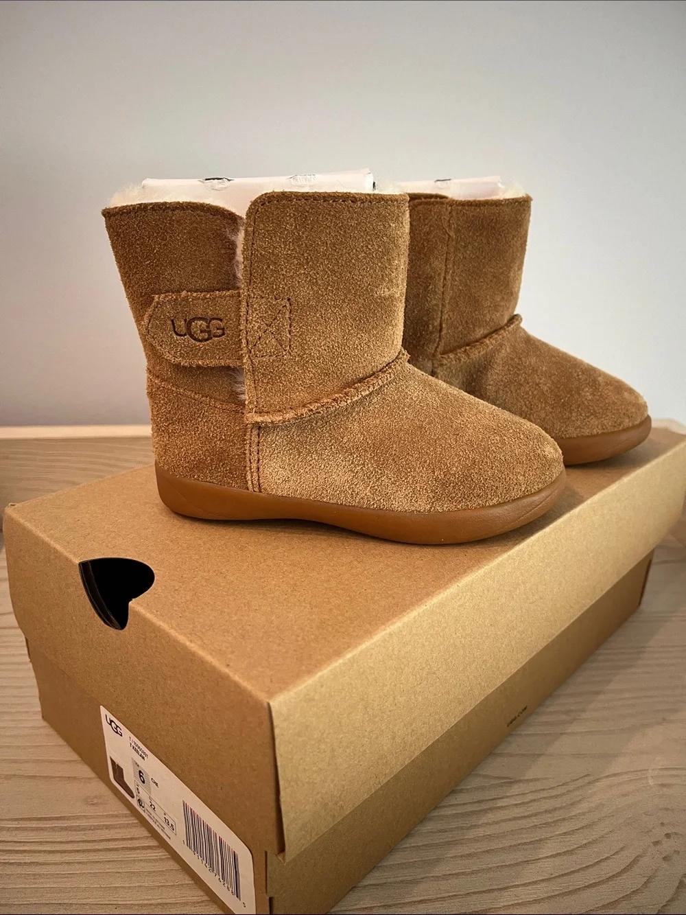 UGG Keelan Toddler Chestnut Suede Velcro Shearling Boots