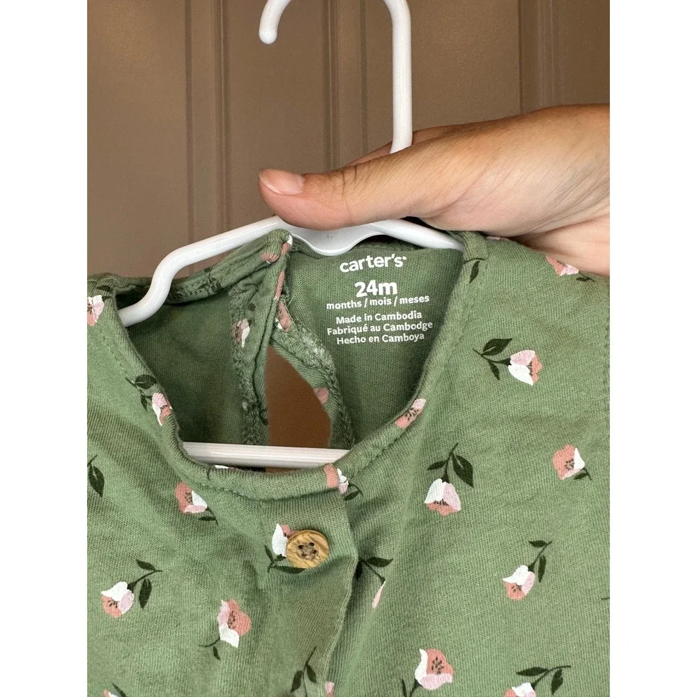 Carters Baby Girls Green Floral Romper‎ Jumpsuit Outfit Size 24 Months