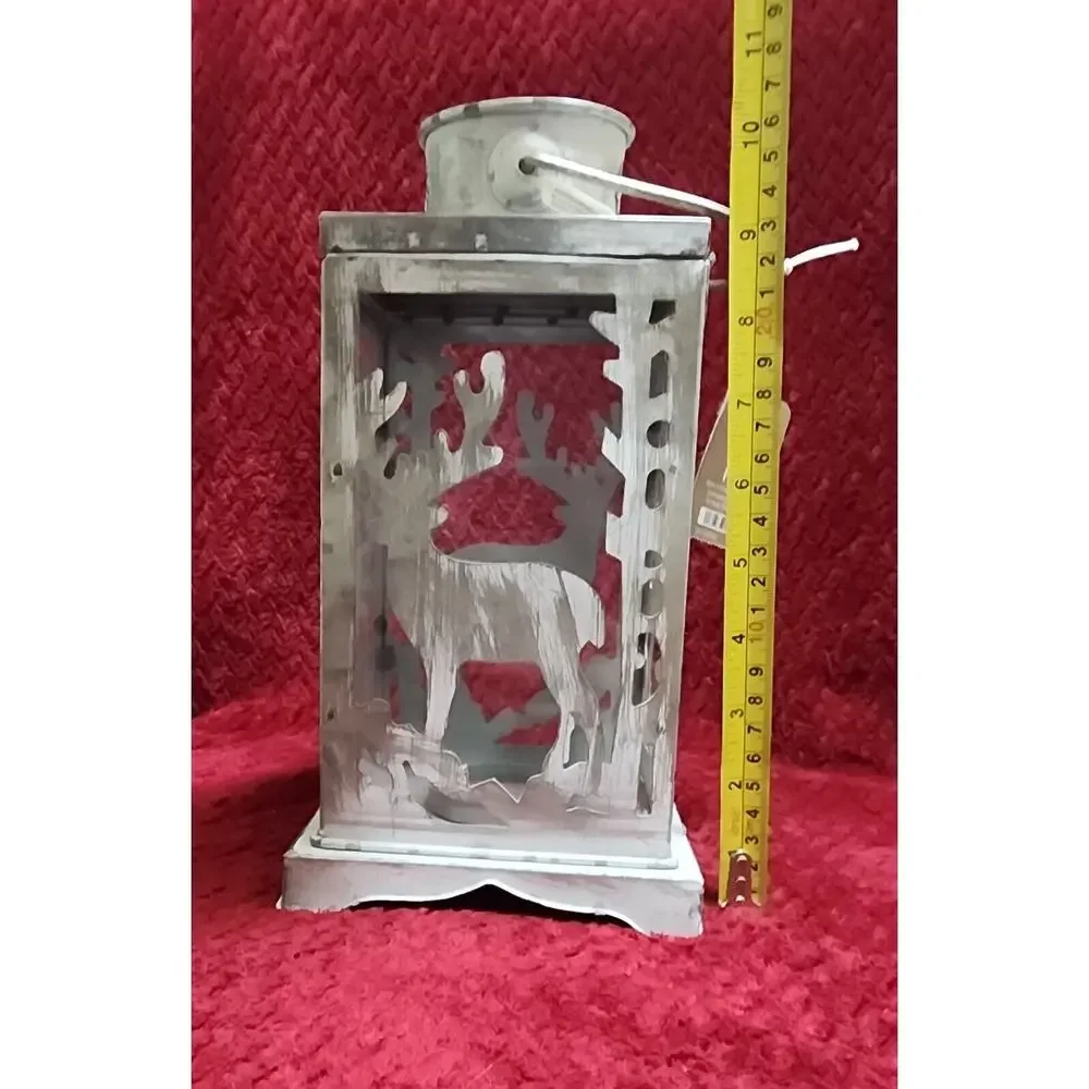 NWT FARMHOUSE REINDEER HOLIDAY LANTERN LAMP Tealight Holder Metal/Glass Pier 1