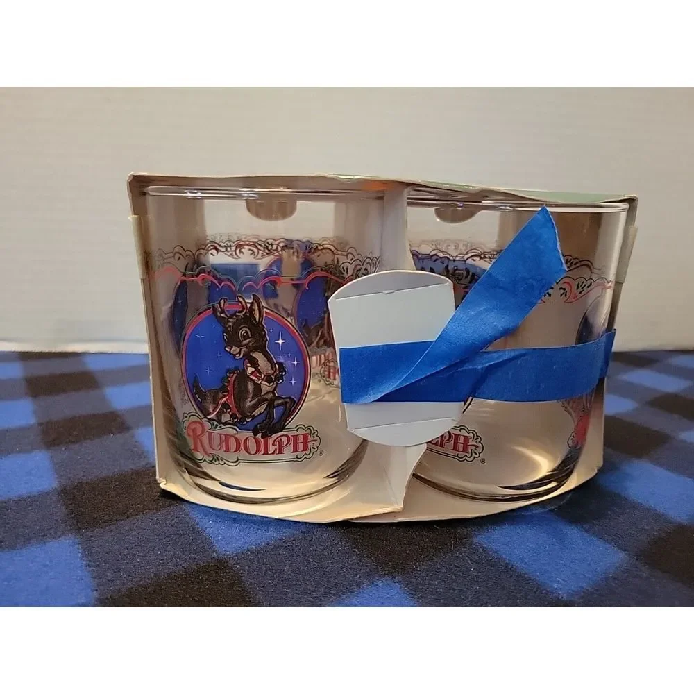 4 Vtg  Libbey Rudolph The Red Nose Reindeer Glasses 4