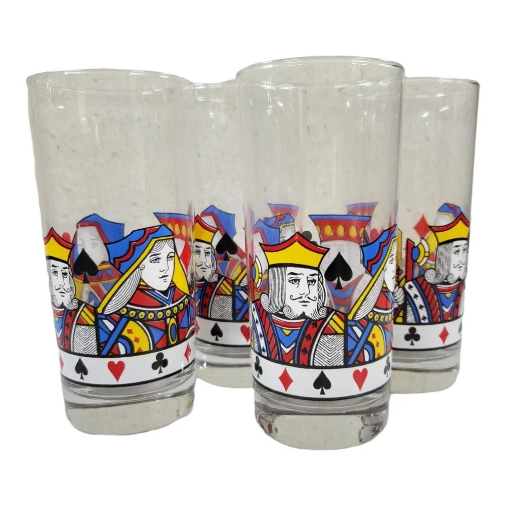 LIBBEY Poker Playing Card Suits‎ Kings/Queens Clear Glasses Set Of (4) Poker bar
