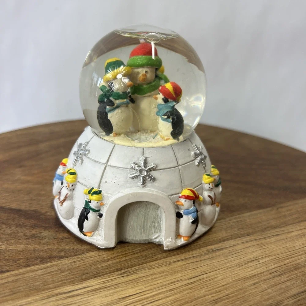 Vintage Debra Jordan Bryan Penguins And Igloo Snow Globe 3.5