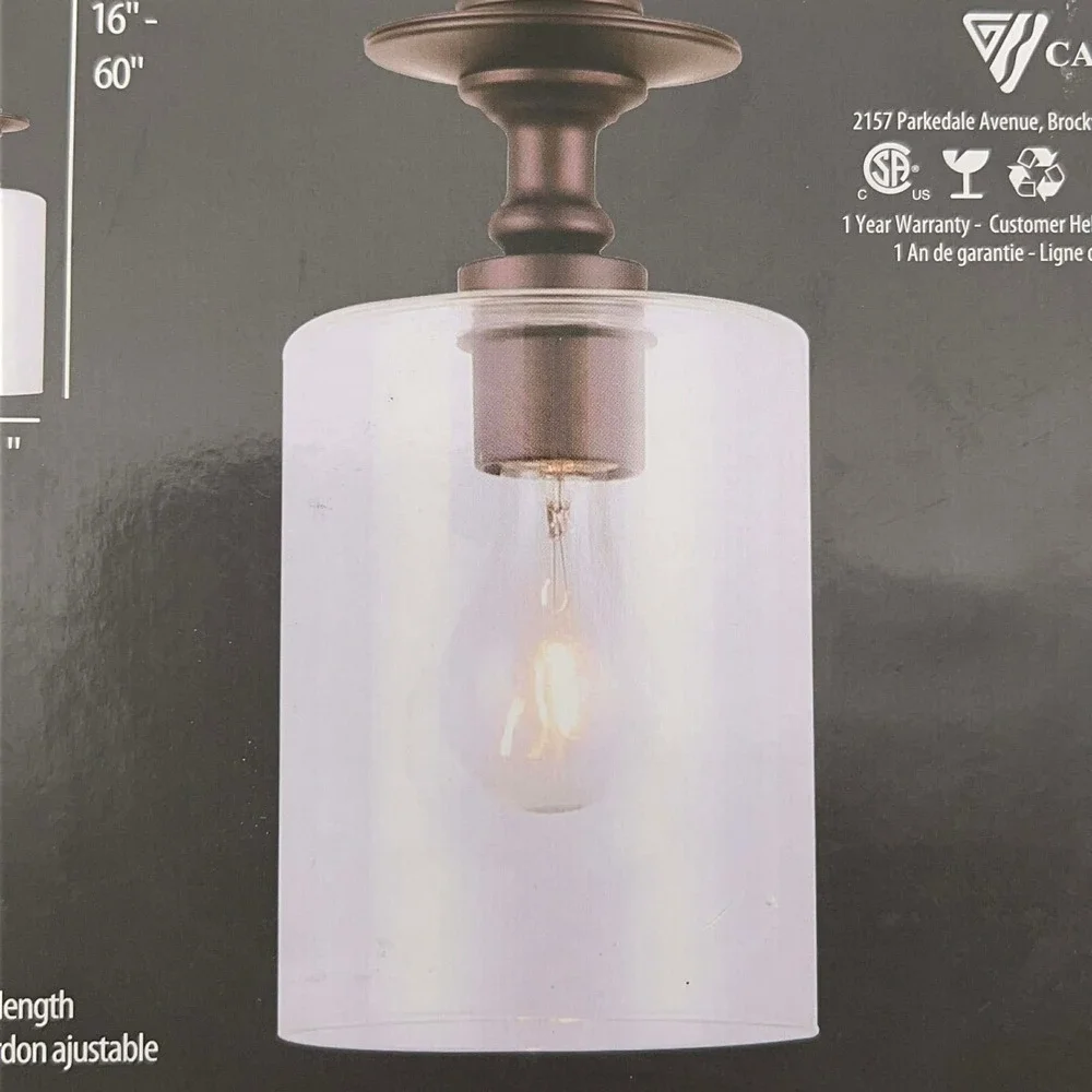 Canarm York Oil Rubbed Bronze Clear Glass‎ Pendant Light Fixture IPL276B010RB