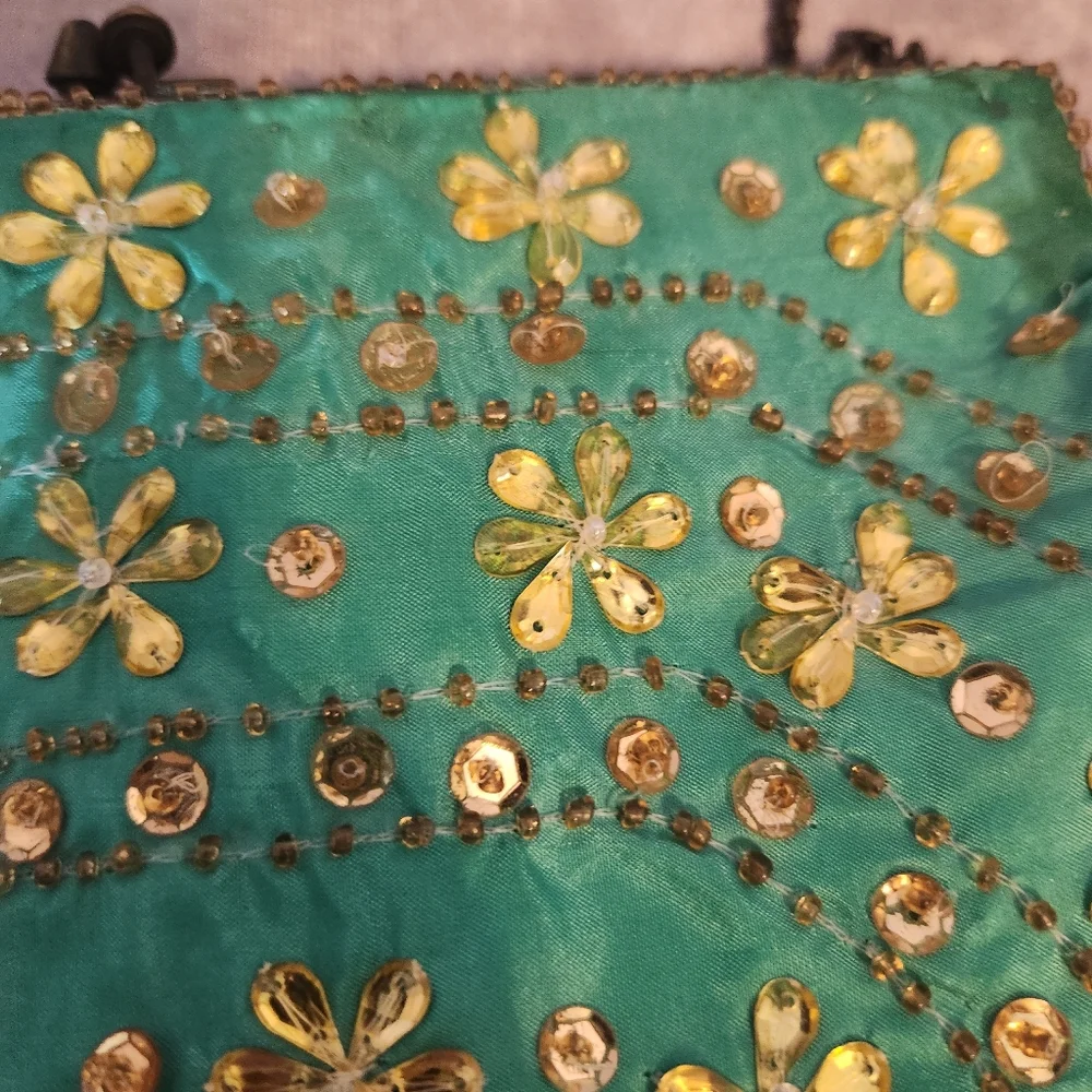 Elegant Green Floral Sequined Clutch‎ Arden B.