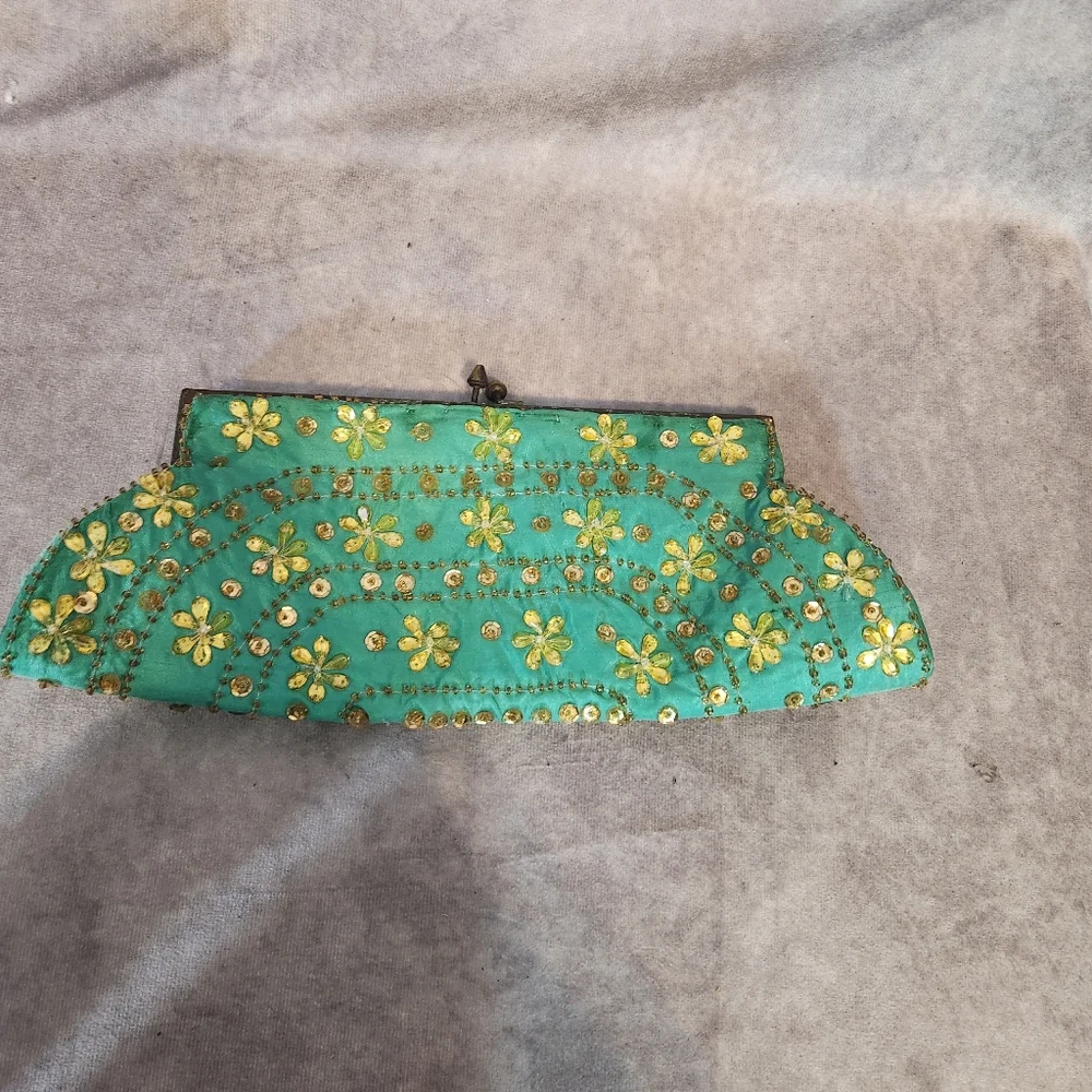 Elegant Green Floral Sequined Clutch‎ Arden B.