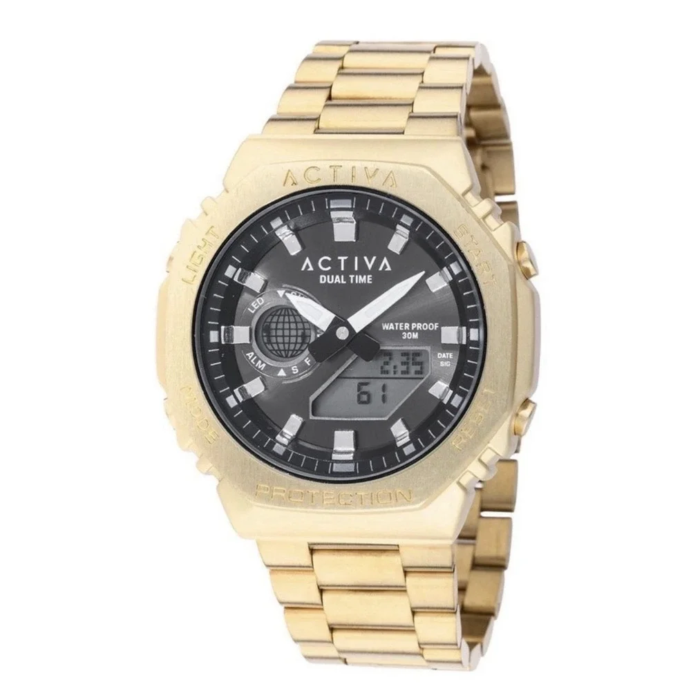 Activa Signal X Invicta ACWM423-007 Gold Digital Watch 45.5mm LED‎ 30M New