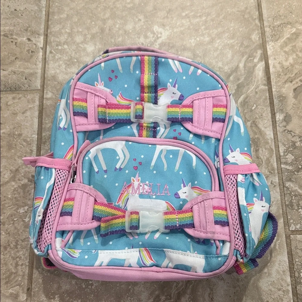 Pottery Barn‎ Kids Mackenzie Aqua Unicorn Parade mini Backpack.