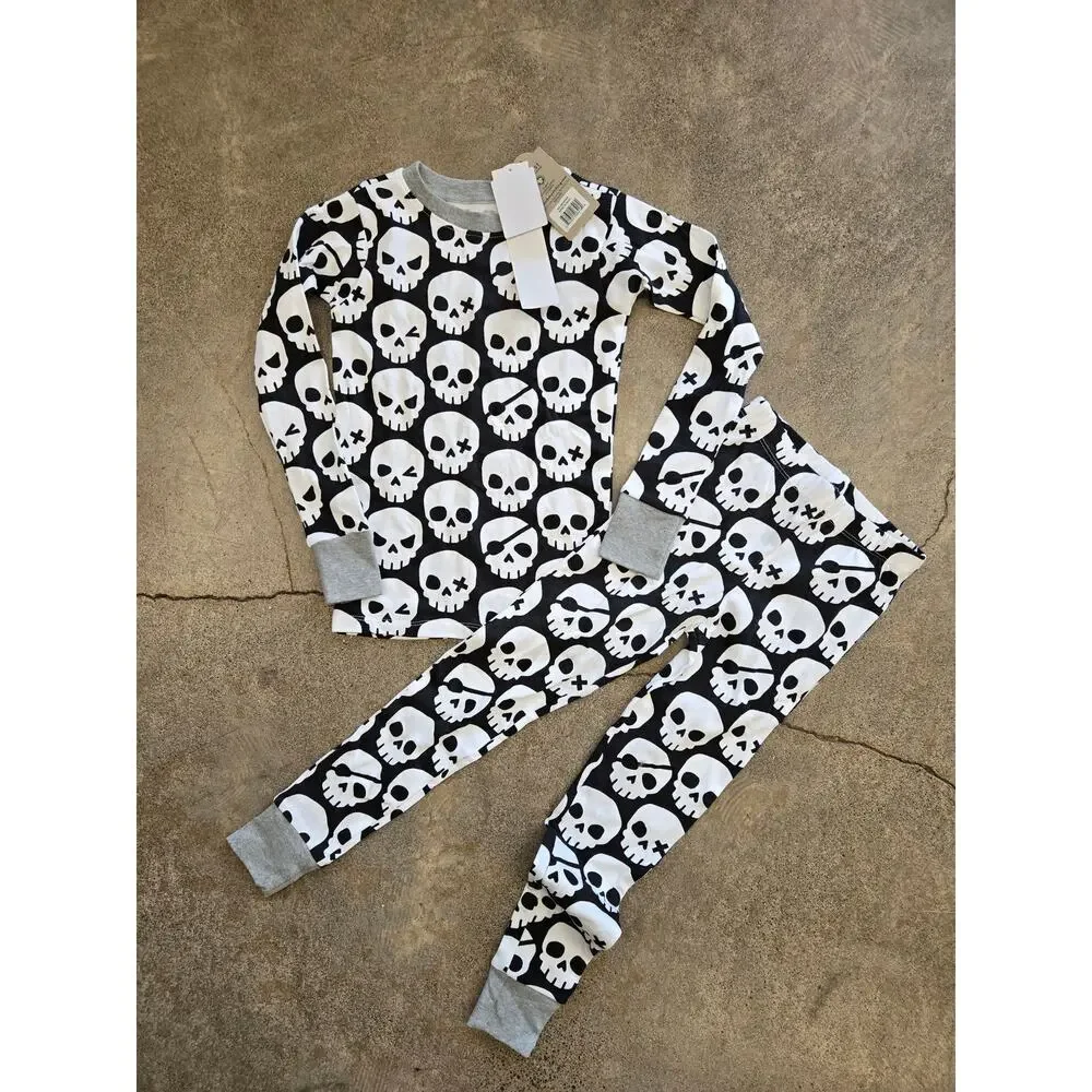 Honest Baby‎ Kids Organic Cotton Skull Print Snug Fit Pajama Set Black Gray XS/8