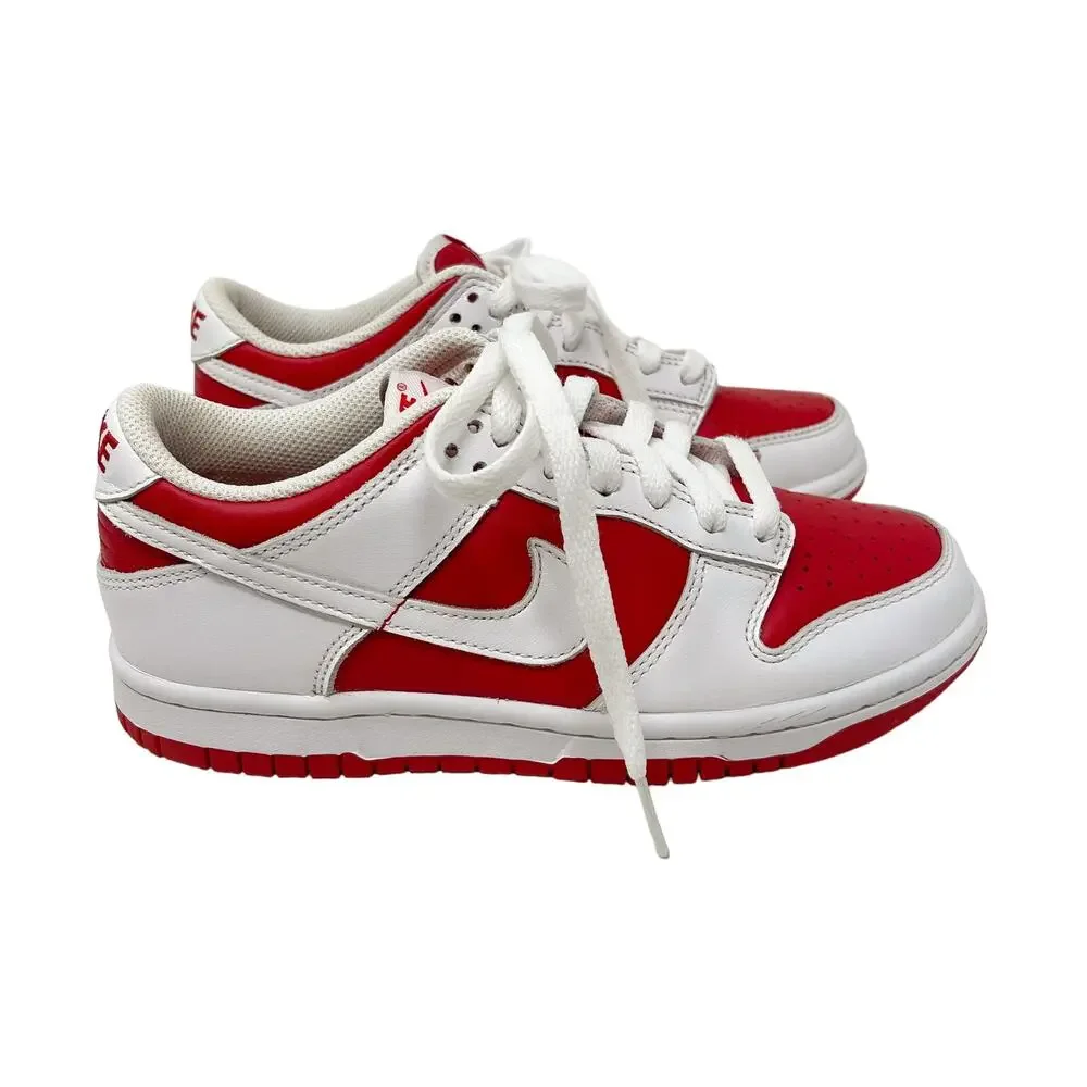 Nike Youth Size 4Y Dunk Low Championship Red White 2021 Leather Sneaker Casuals