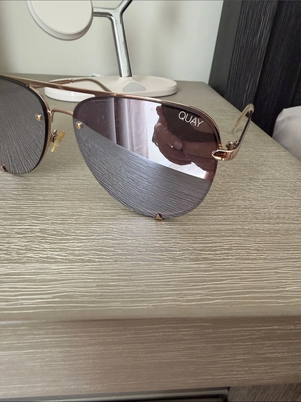 QUAY High Key Mini Rimless Aviator Sunglasses with Mirrored Silver Lenses
