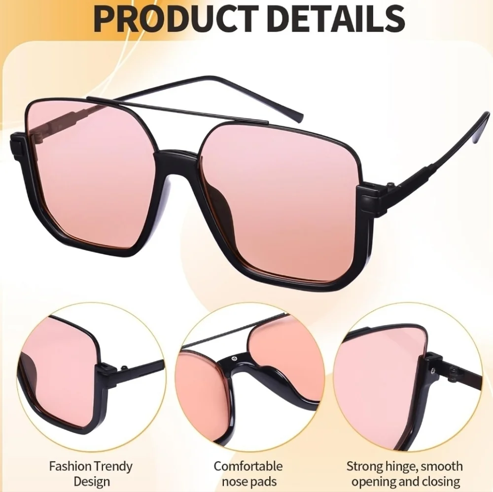 NEW Retro Oversized Sunglasses | Black & Gold | Semi Rimless - Light Tint Lenses