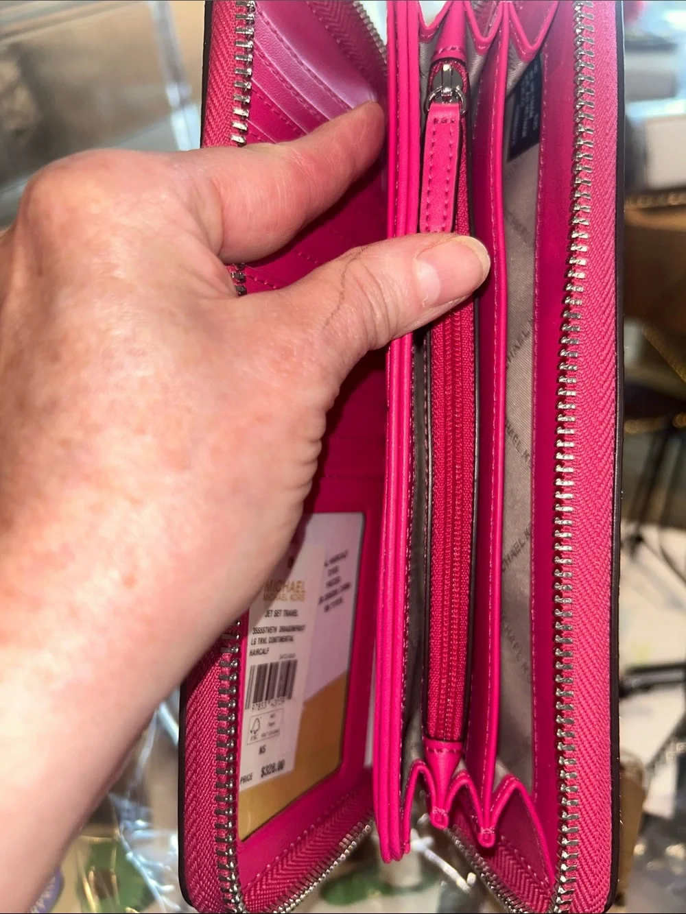 Michael Kors Dragon Fruit Zebra-Print Calf-Hair Leather Wristlet 8.5”x 4” NWT