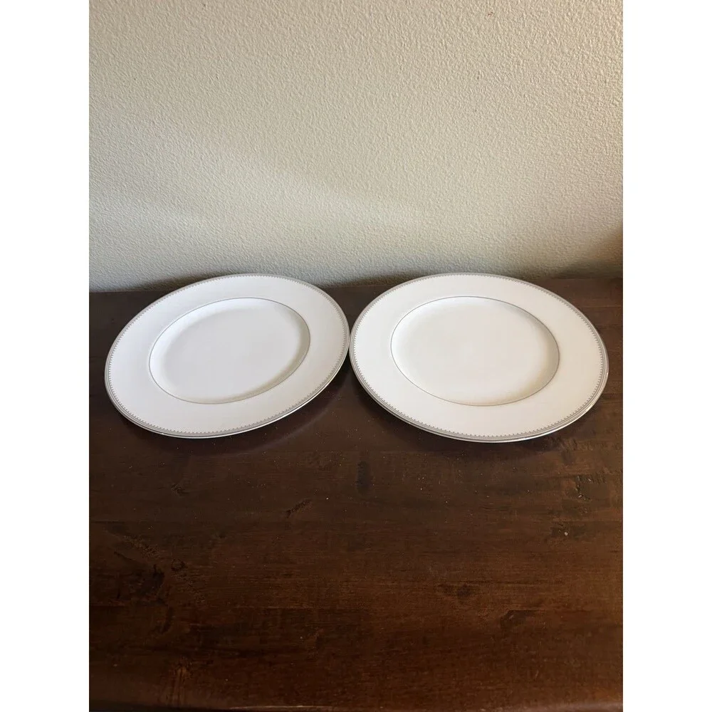 Vera Wang Wedgewood Grosgrain 10.75” Platinum Bone China Dinner Plates Set of 2