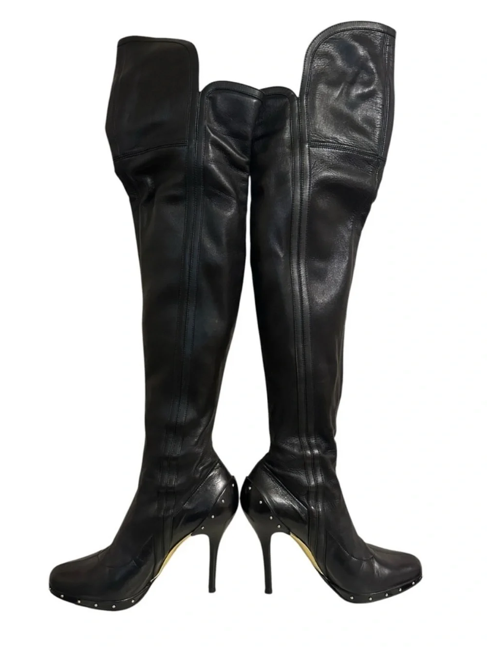 GUCCI Tom Ford Era Black Leather Studded Platform OTK Runway Boot Y2K Fall 2003