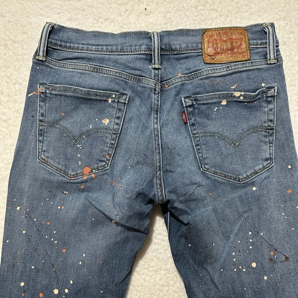 Levis 511 Jeans Tapered Stretch Cotton Classic Denim Blue Customized‎ Size 33