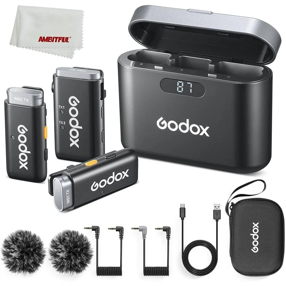 GODOX 2.4GHz Wireless Microphone System Kit2 w/‎ Noise Cancel & 200m Range