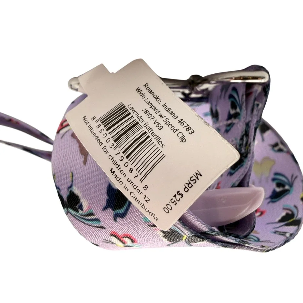 Vera Bradley Wide Lanyard Lavender Butterflies Purple ID Key Holder School Badge