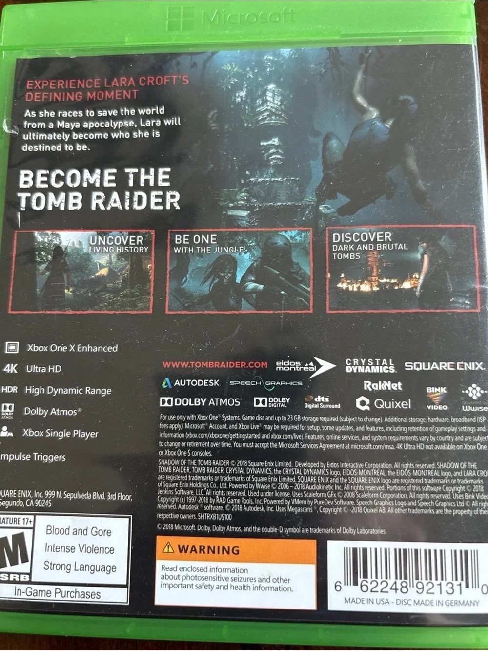 Xbox One Shadow of the Tomb Raider - Green Case