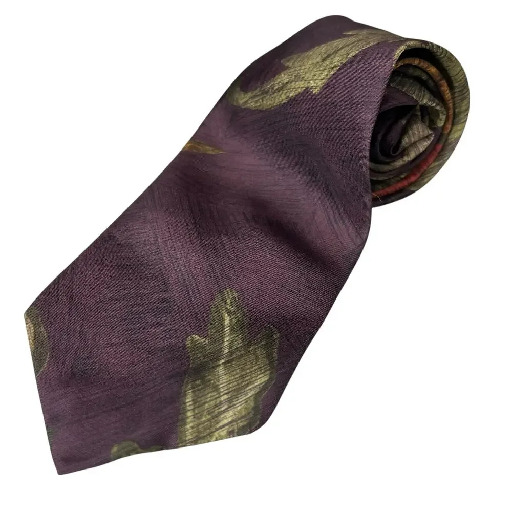 Italian All Silk Handmade Neck Tie Mens‎ Purple Abstract Leaf Timeless Classic