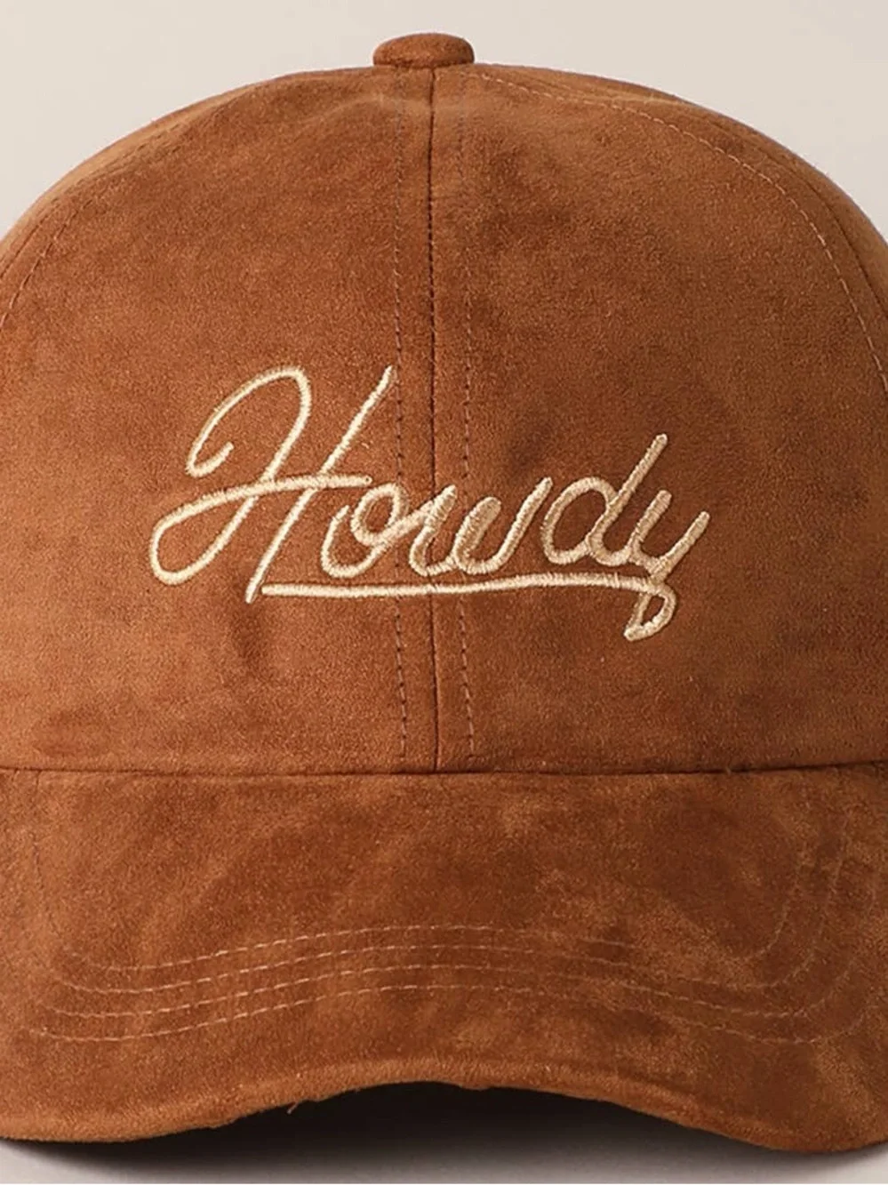 Howdy Embroidered Suede Cap in Brown