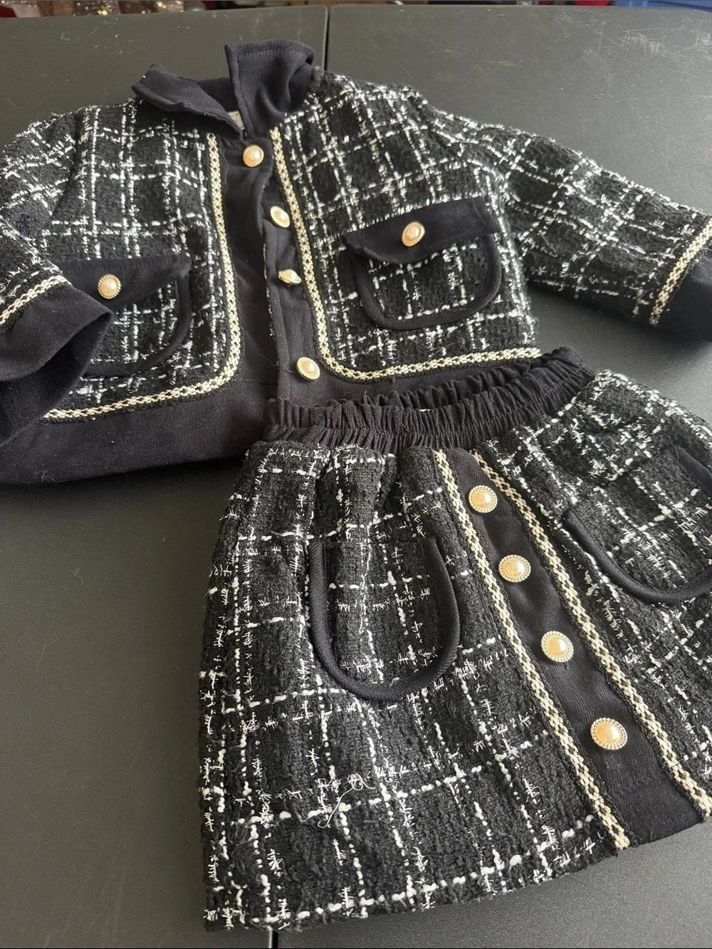 Black & White Tweed Jacket and Skirt Set