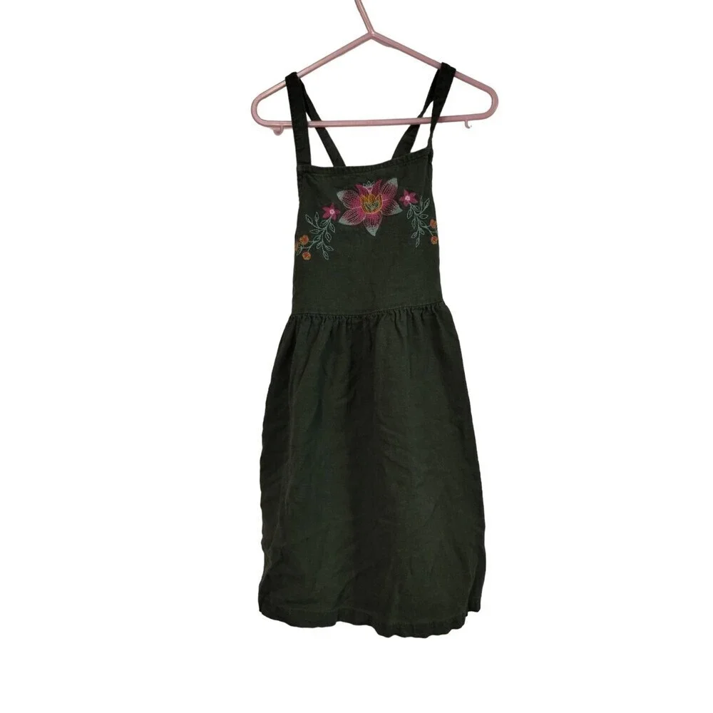 Carter's girls Green and floral linen blend cross back‎ midi dress