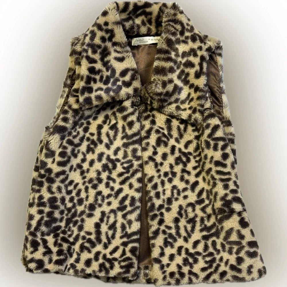 Pinc Premium LEOPARD FAUX FUR VEST One Button Silky feel Lining Girl size 6X