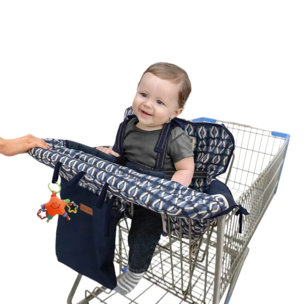2-In-1 Navy Blue Padded Shopping Cart and‎ Highchair Cover Pouch for Kids Babies