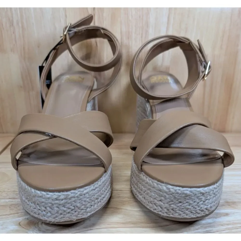 Madden NYC Platform Espadrille Sandals Tan Size 9.5 Womens Ankle Strap‎