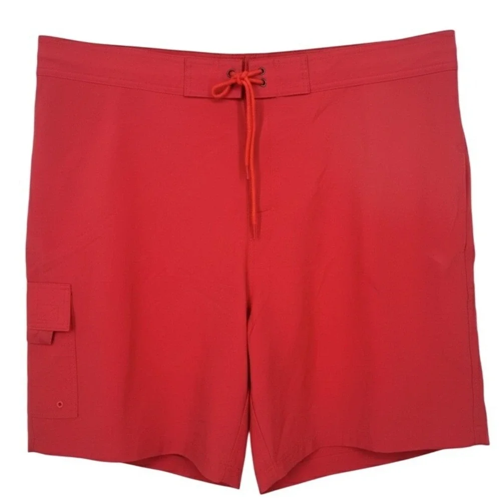 NEW Caribbean Swimwear Mens 2XB Light Red‎ Cargo Board Shorts Swim Trunks