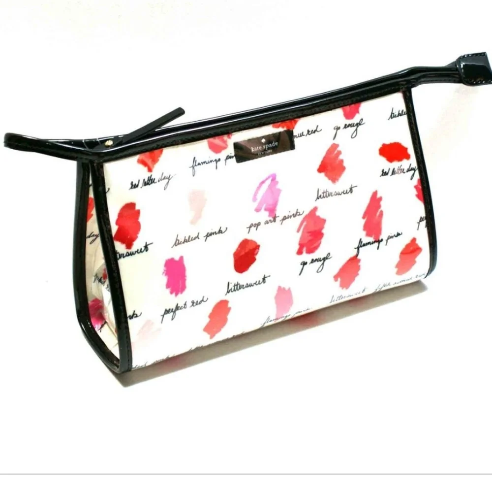 Kate Spade Cosmetic Bag with Pink and Red Lipstick Print