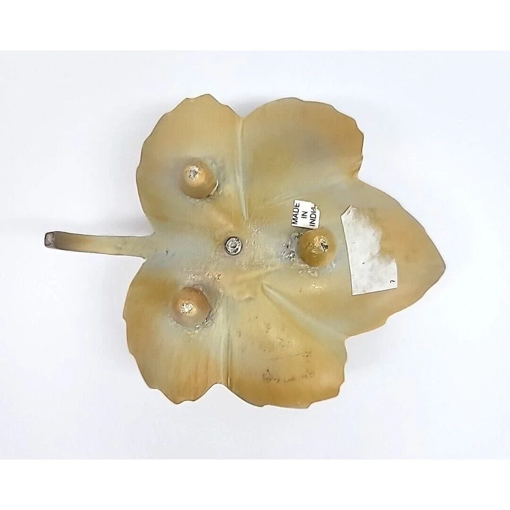Tan Painted Brass Maple Leaf Single Candlestick Holder 5.5