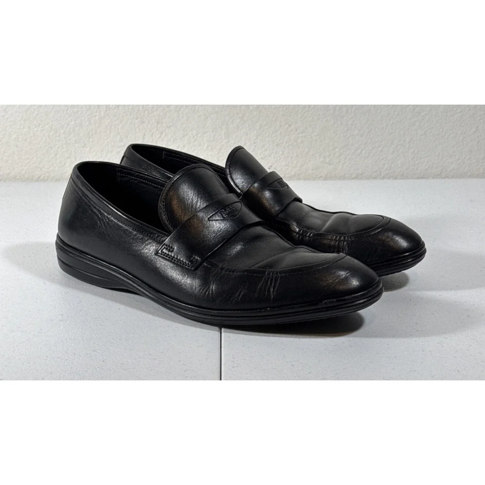HUGO BOSS Shoes Mens Size 8 Black Leather Penny Loafer Slip On Casual Almond Toe