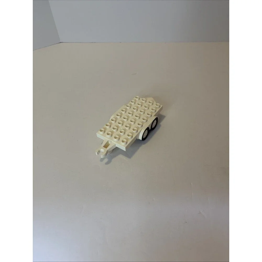 Lego Duplo White Flat Bed Trailer 4X8 For Semi Truck Vehicle Hauling Part Piece