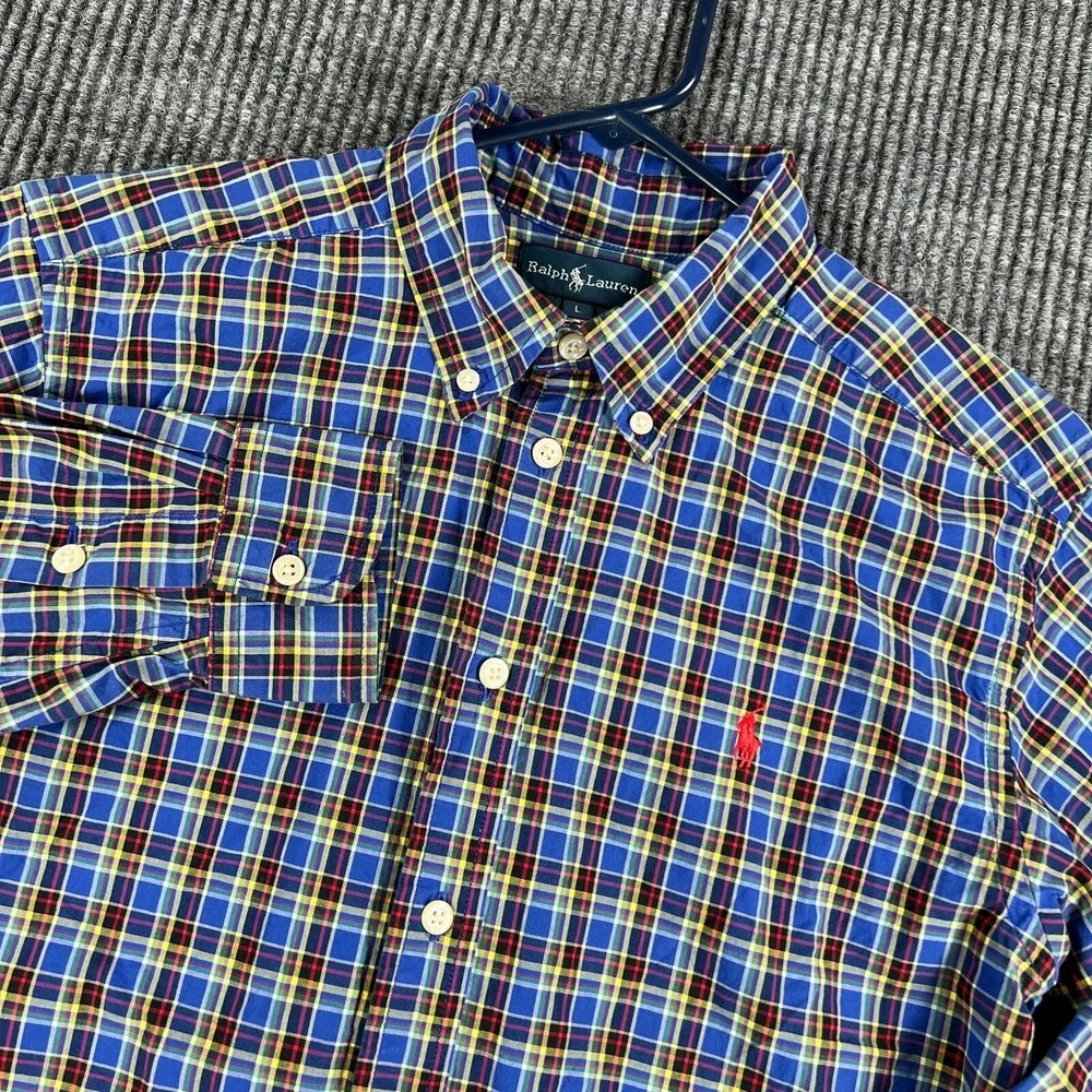 Ralph Lauren Shirt Youth Boys‎ Large Blue Plaid Long Sleeve Button Down Casual