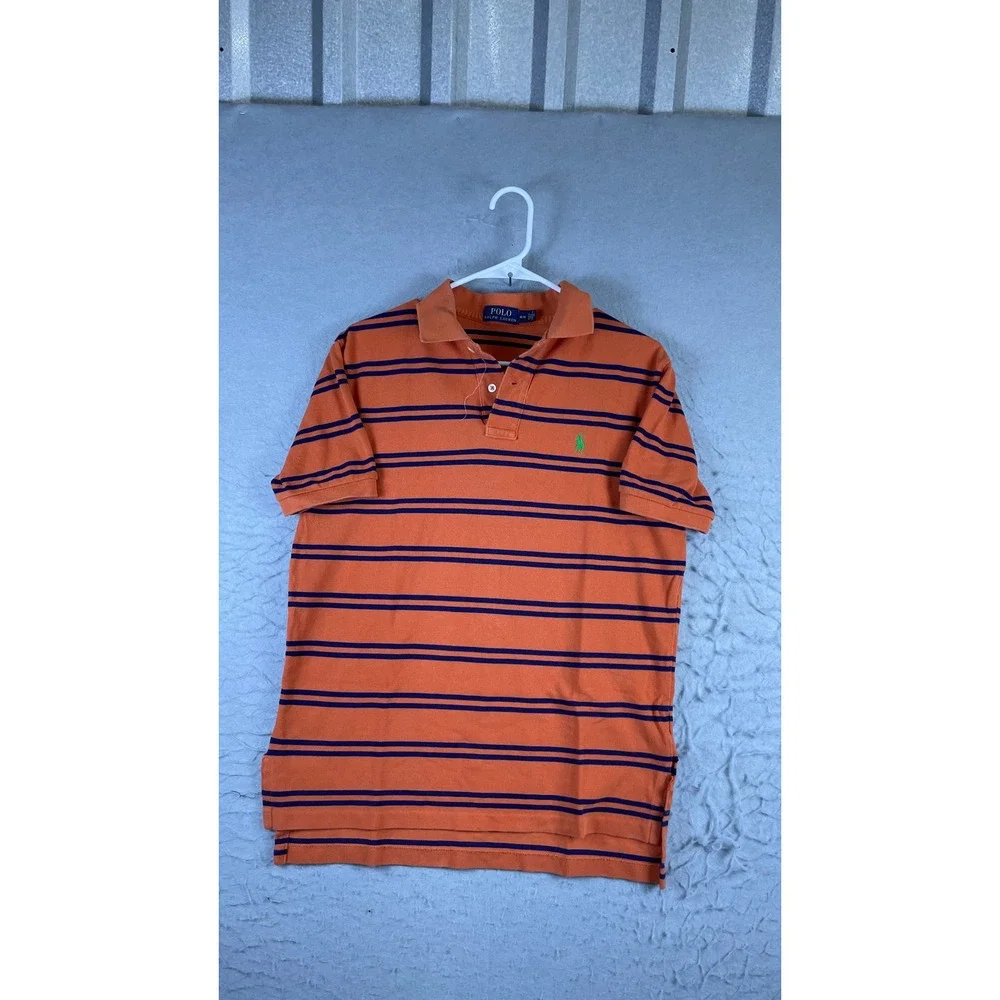 Polo Ralph Lauren Polo Shirt Mens Medium Orange Excellent Striped Short Sleeve