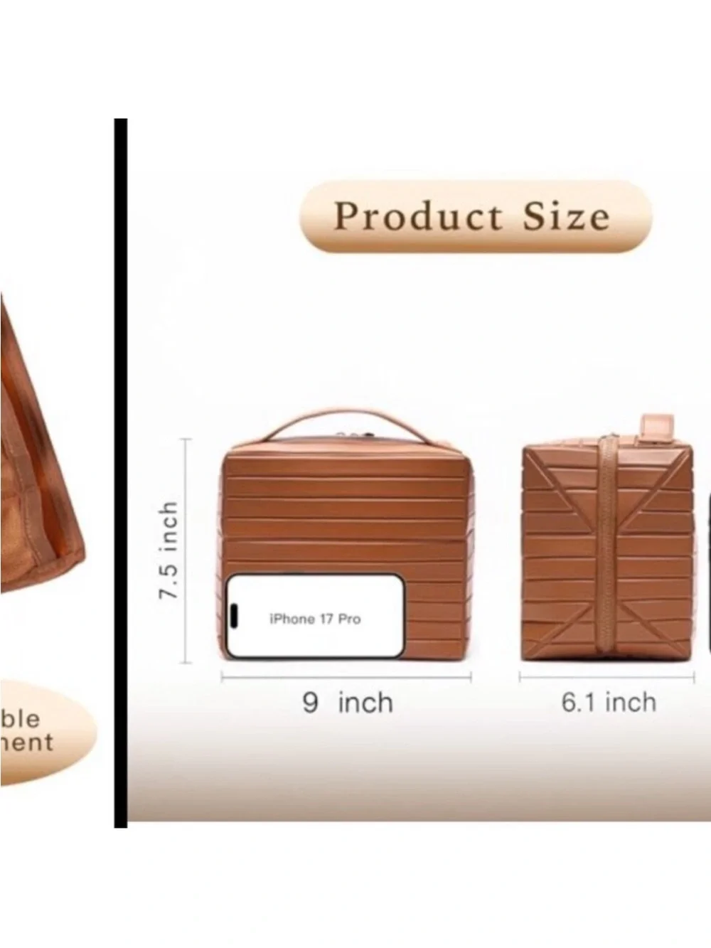 PU Leather Large Capacity Cosmetic Bag with Fold-Down Design and Adjustable