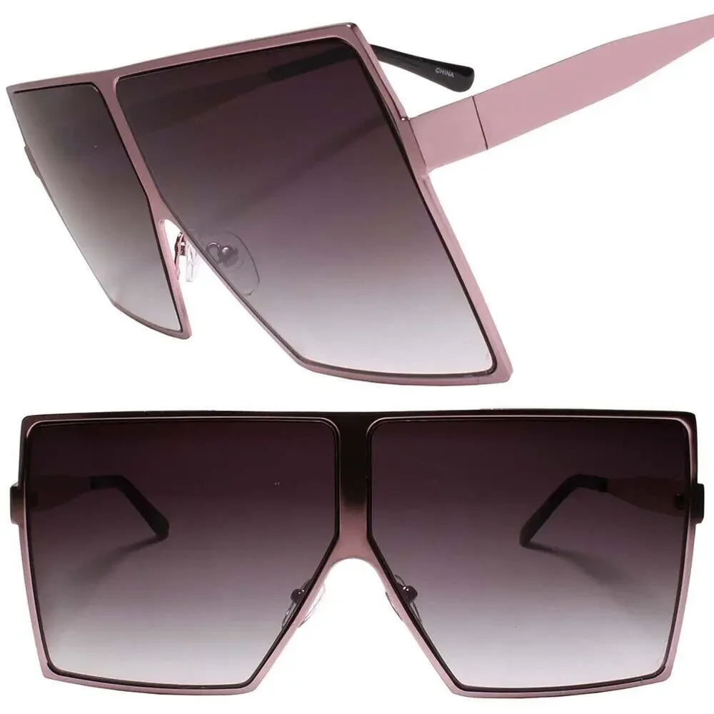 Contemporary Glam XXL Oversized Metal Square Pink Sunglasses Women