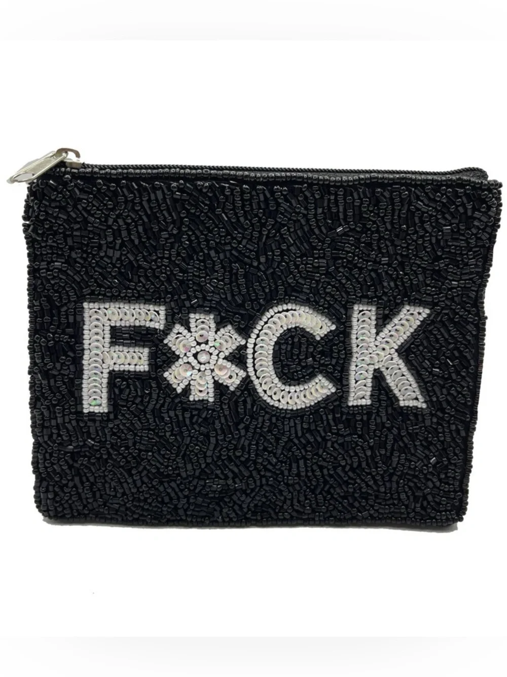 Nu Shuz Key West Hand-Beaded ' F*CK ' Black Clutch Coin Pouch