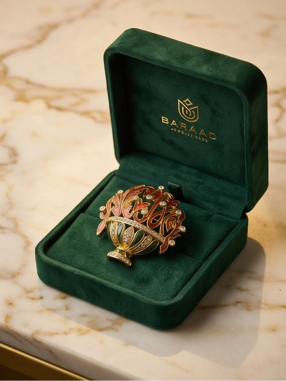 Edgar Berebi Limited Edition Brooch Crystal Featuring A Colorful Basket