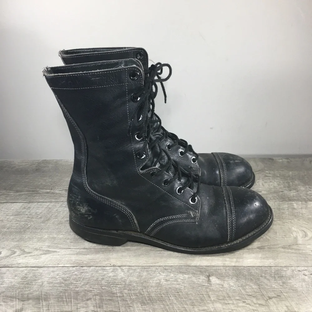 Vintage 90's Combat Work Steel Toe Punk Leather Motorcycle Biker Mens Boots 10 W