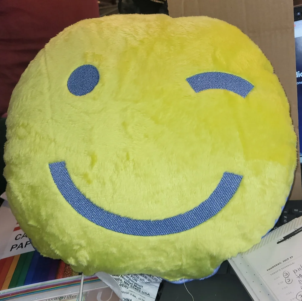 New with tags! Room Essentials Yellow Winking Emoji Round Decorative Pillow