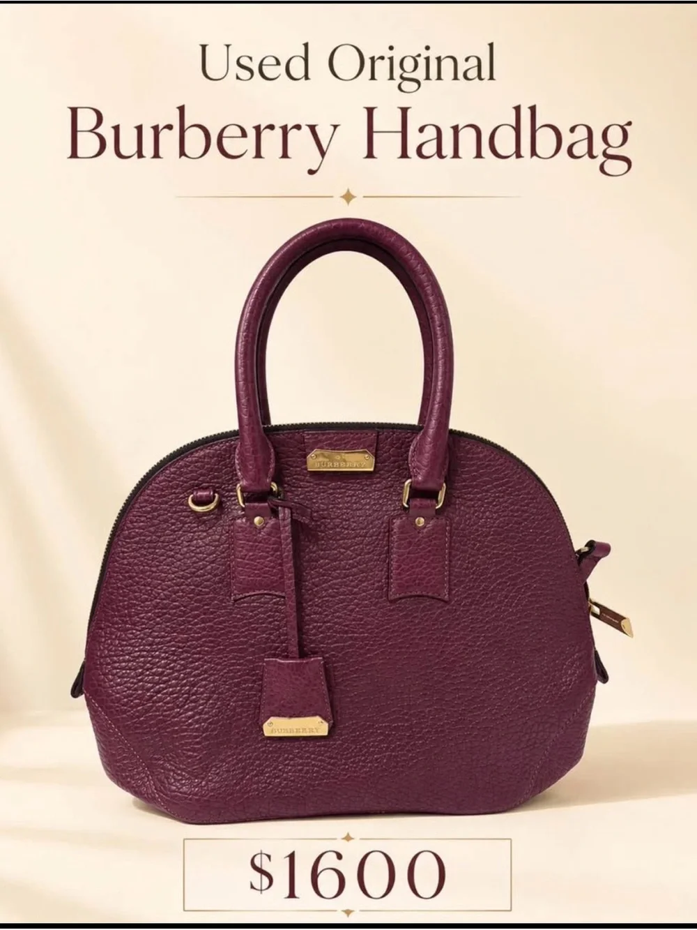 Burberry Plum Leather Dome Satchel with Gold Hardware