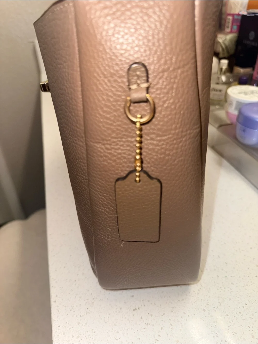 Coach Leather Shoulder Bag - Rose Taupe with Gold Hardware