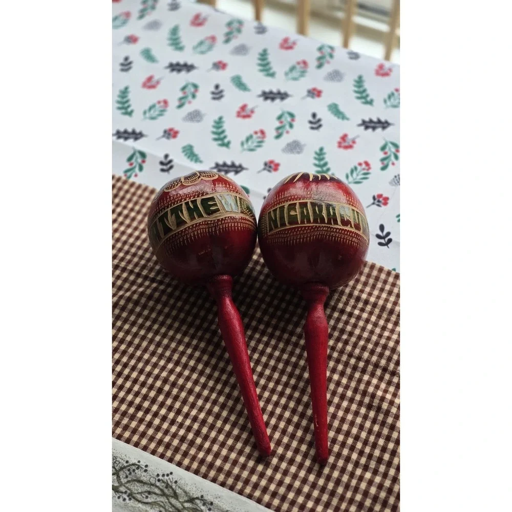 2pc Decorative Red Maracas Handmade Percussion‎ Instrument  Traditional Shakers